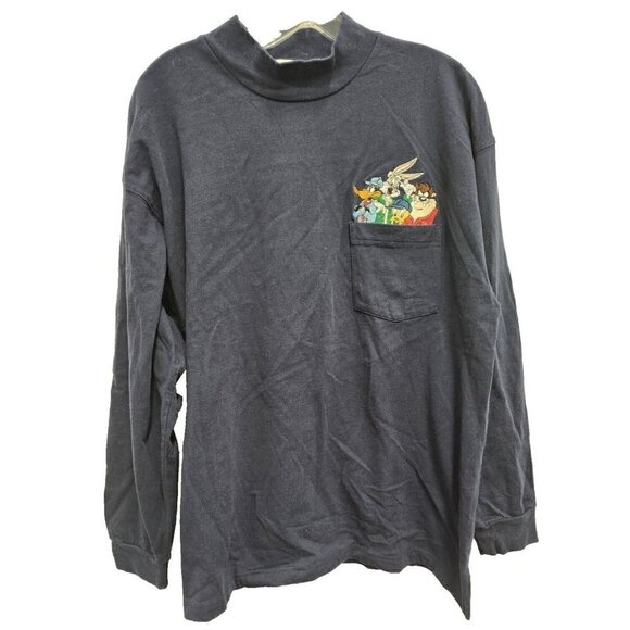 Looney Tunes Other - Vintage Looney Tunes Classic Mens Top XL Navy Mock Neck Long Sleeve Characters